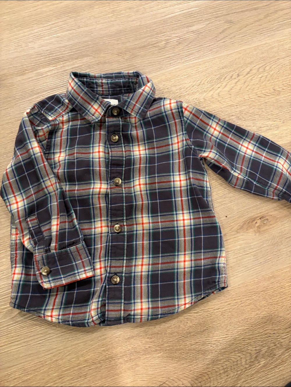 Old Navy Boys Navy, Red & Cream Plaid Button-Down Shirt